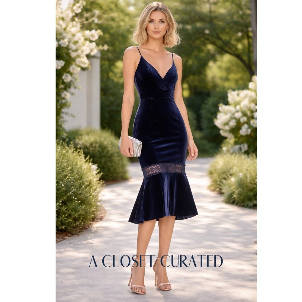 NICHOLAS Velvet Midi Dress 0 Blue NEW